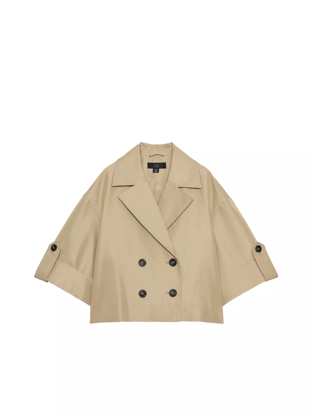 Zara Short Boxy Double-Breasted Trench Jacket - Beige